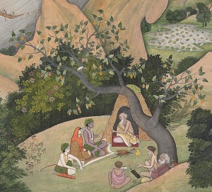 Sita, Rama e Lakshmana presso l'Eremo di Bharadvaja